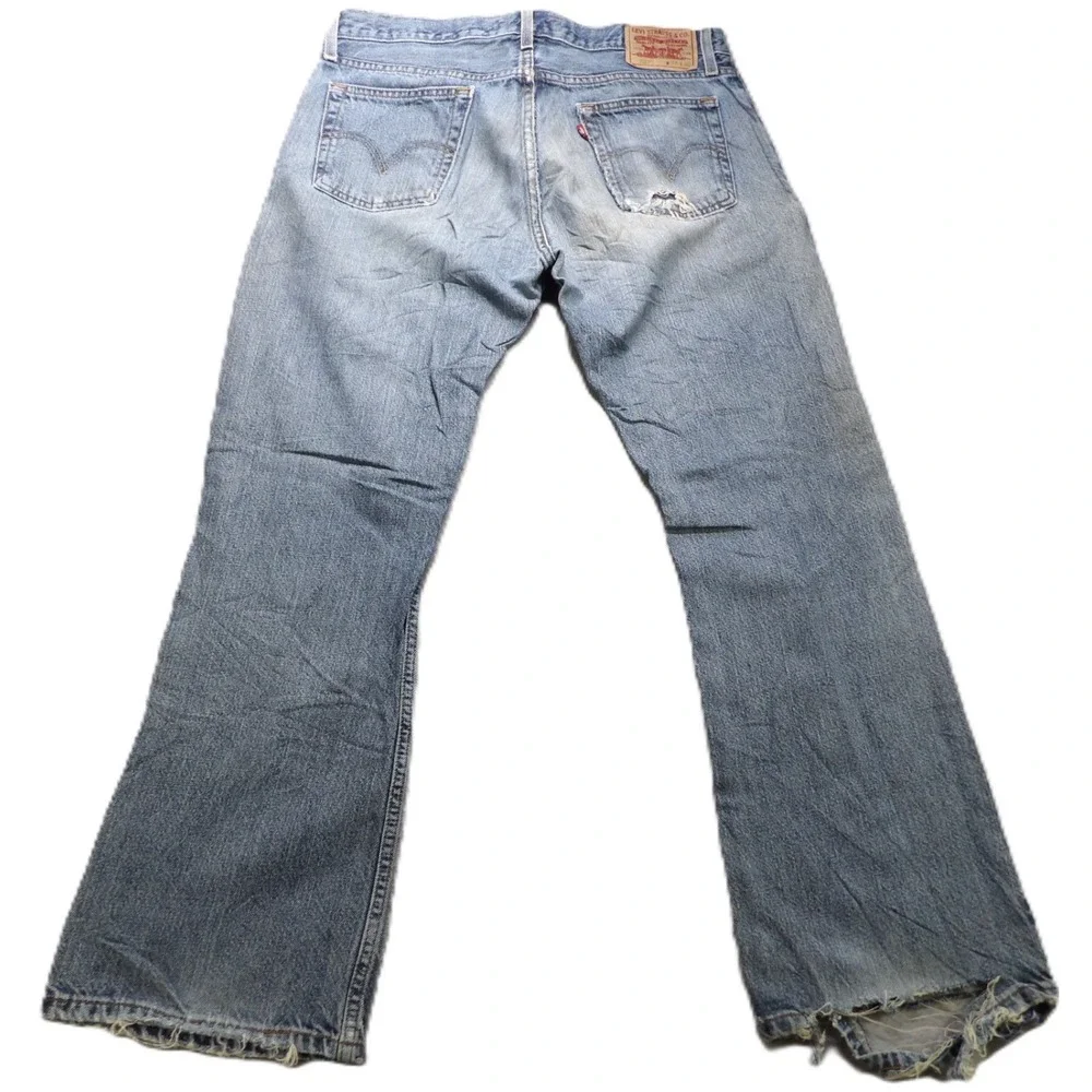 VTG Y2K Levi's 527 Low Boot Cut Jeans Men 34x30 Distressed Light Blue Denim Logo